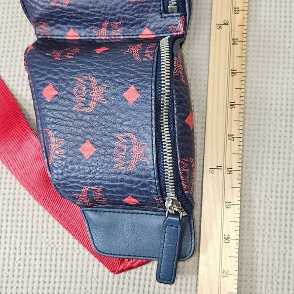 MCM Fursten Visetos Belt Bag Navy Red Coated Canvas Waist Pack MUL9AJV62VS001 - Picture 9 of 16